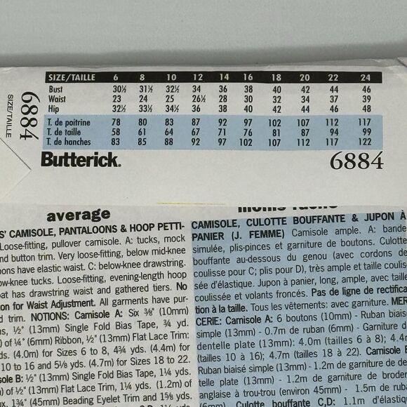 Camisole Pantaloons Hoop Petticoat 18 - 22 Costume Butterick 6884 Sewing Pattern - Picture 5 of 11